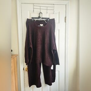 Knit Sweater and Pants Set - Deep Burgundy